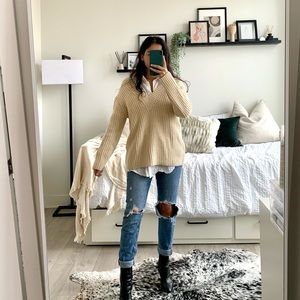 Zara V-Neck Cream Sweater